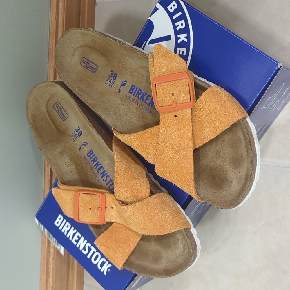 Birkenstock Siena Soft Footbed Suede Sandals Russet Orange size 38 (24.5) Narrow
